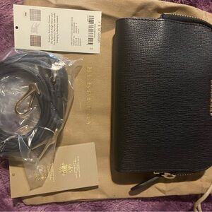 Burberry Black Leather Pouch with Gold Logo